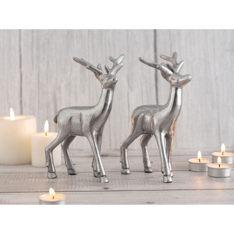 Statuette déco Cerf Hauteur 20 cm en Métal Argenté Cynlea (Lot de 2) - 6