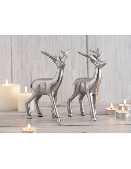 Statuette déco Cerf Hauteur 20 cm en Métal Argenté Cynlea (Lot de 2) - 6