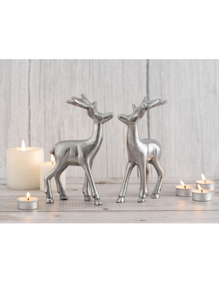 Statuette déco Cerf Hauteur 20 cm en Métal Argenté Cynlea (Lot de 2) - 7