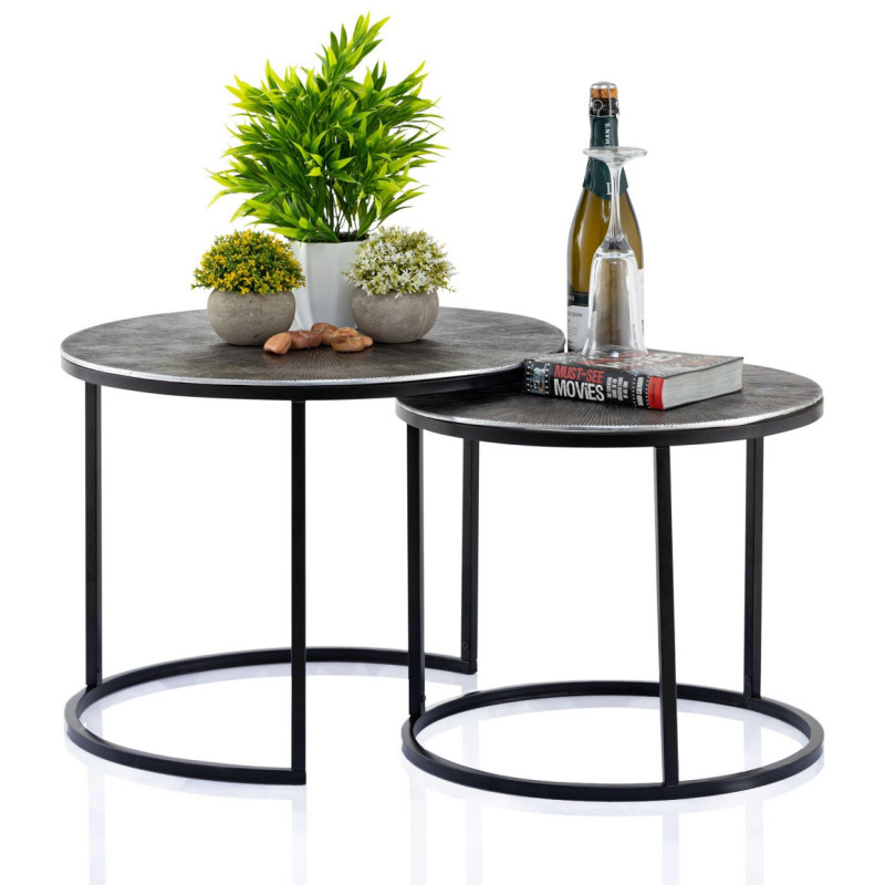 Table basse moderne gigogne Ronde en Métal Argenté Noir Vexira - 10