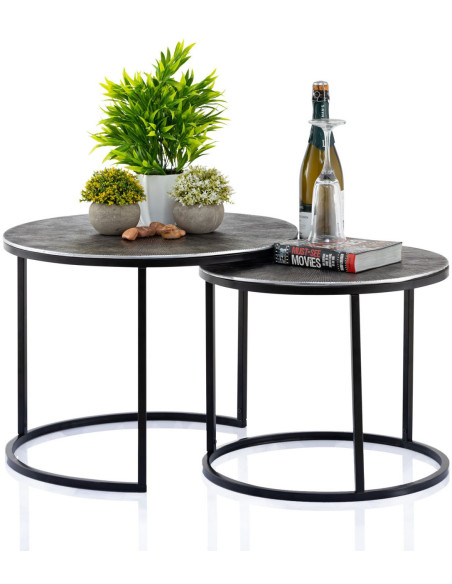 Table basse moderne gigogne Ronde en Métal Argenté Noir Vexira - 10