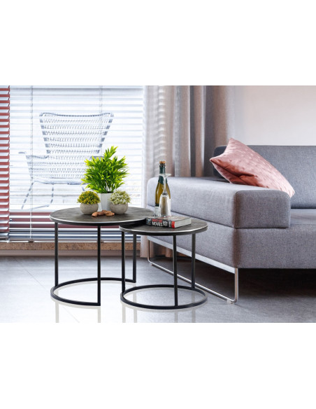 Table basse moderne gigogne Ronde en Métal Argenté Noir Vexira - 2
