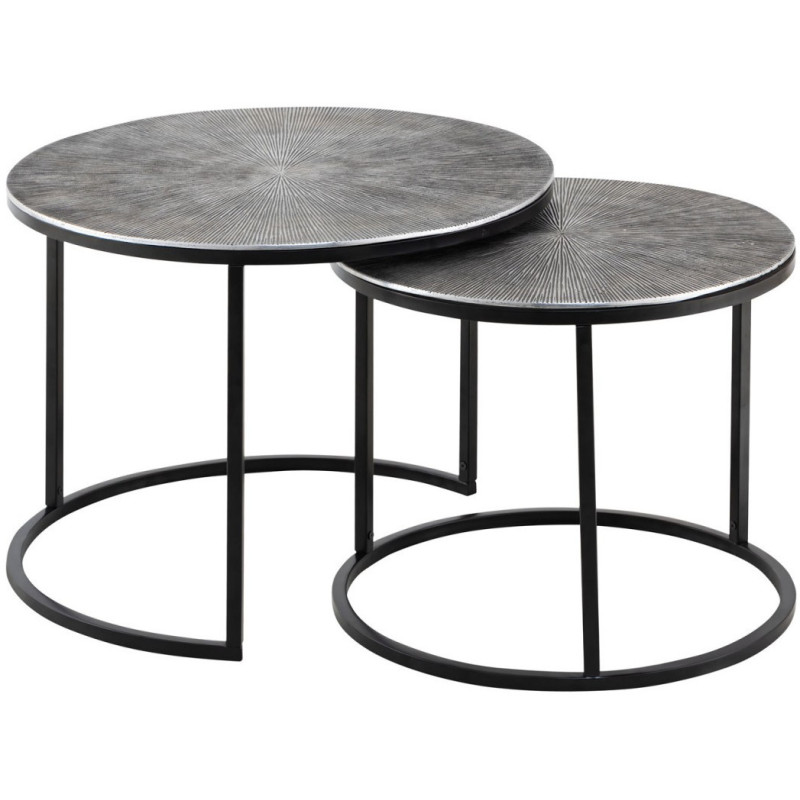 Table basse moderne gigogne Ronde en Métal Argenté Noir Vexira - 1