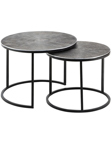 Table basse moderne gigogne Ronde en Métal Argenté Noir Vexira - 1