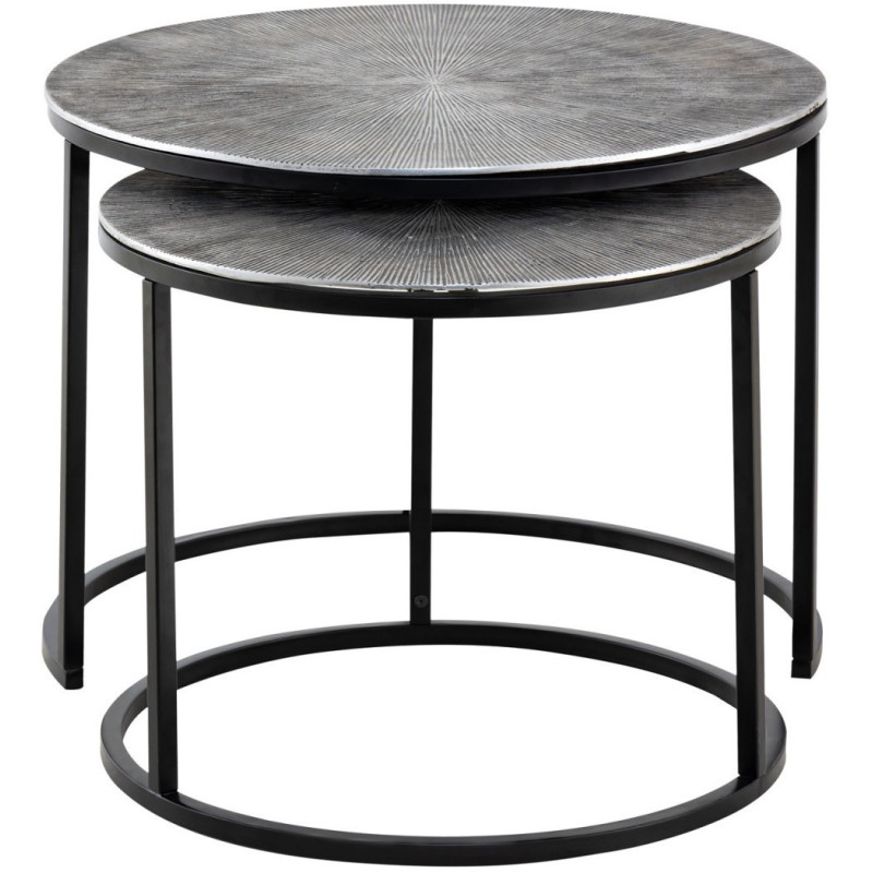 Table basse moderne gigogne Ronde en Métal Argenté Noir Vexira - 3