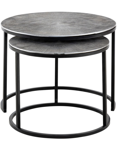 Table basse moderne gigogne Ronde en Métal Argenté Noir Vexira - 3