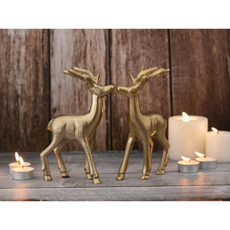 Statuette déco Cerf Hauteur 20 cm en Métal Doré Cynlea (Lot de 2) - 2