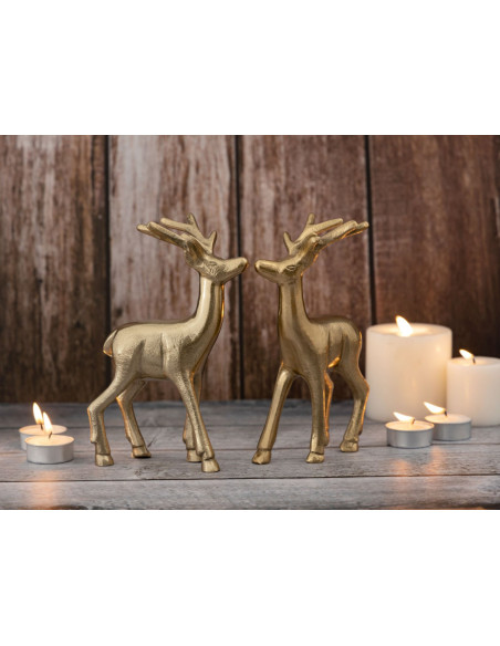 Statuette déco Cerf Hauteur 20 cm en Métal Doré Cynlea (Lot de 2) - 2