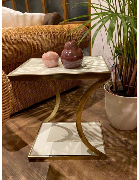 Table d'appoint moderne Rectangulaire en Métal Doré Blanc Kelora - 2