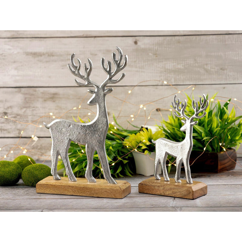 Sculpture déco Cerfs en Bois de manguier massif Naturel Métal Doré Pavron (Lot de 2) - 2