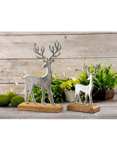 Sculpture déco Cerfs en Bois de manguier massif Naturel Métal Doré Pavron (Lot de 2) - 2