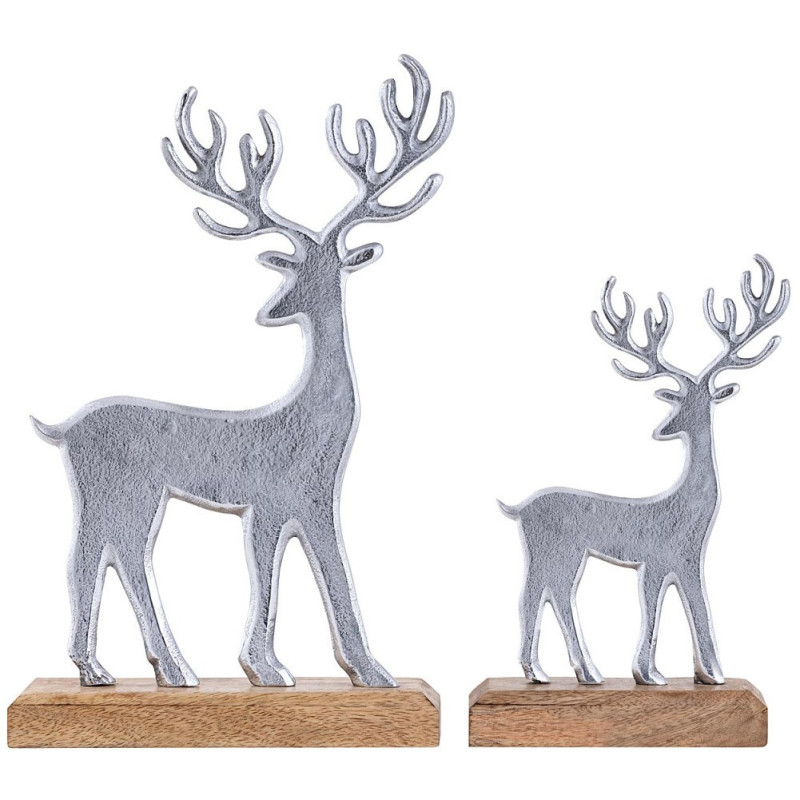Sculpture déco Cerfs en Bois de manguier massif Naturel Métal Doré Pavron (Lot de 2) - 3