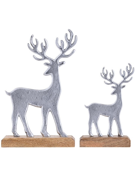 Sculpture déco Cerfs en Bois de manguier massif Naturel Métal Doré Pavron (Lot de 2) - 3