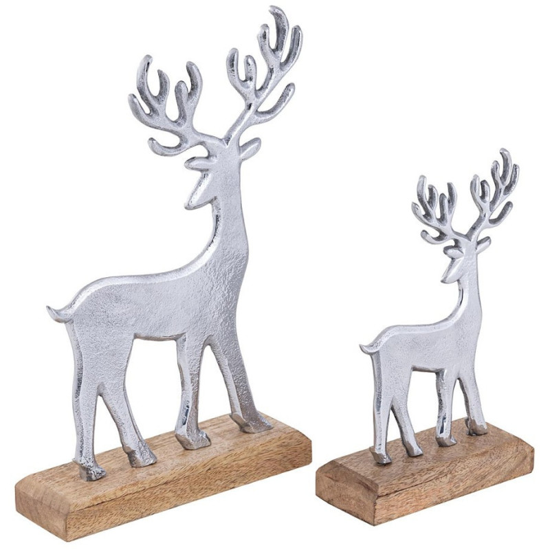 Sculpture déco Cerfs en Bois de manguier massif Naturel Métal Doré Pavron (Lot de 2) - 1