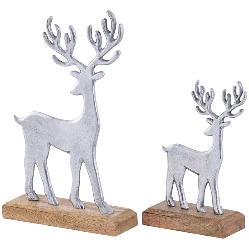 Sculpture déco Cerfs en Bois de manguier massif Naturel Métal Doré Pavron (Lot de 2) - 4
