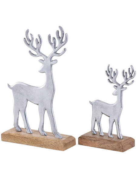 Sculpture déco Cerfs en Bois de manguier massif Naturel Métal Doré Pavron (Lot de 2) - 4