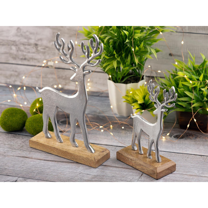 Sculpture déco Cerfs en Bois de manguier massif Naturel Métal Doré Pavron (Lot de 2) - 6