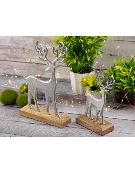 Sculpture déco Cerfs en Bois de manguier massif Naturel Métal Doré Pavron (Lot de 2) - 6