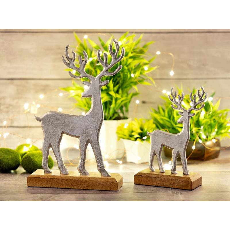 Sculpture déco Cerfs en Bois de manguier massif Naturel Métal Doré Pavron (Lot de 2) - 7