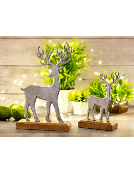 Sculpture déco Cerfs en Bois de manguier massif Naturel Métal Doré Pavron (Lot de 2) - 7