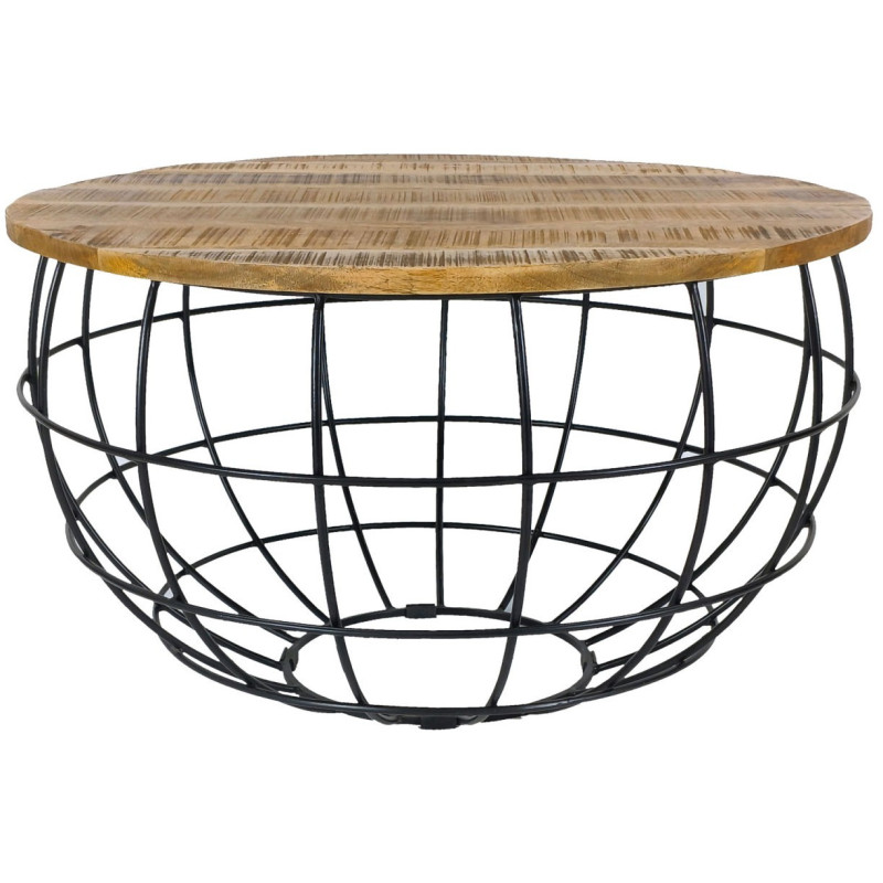 Table basse moderne Ronde en Bois de manguier massif Marron tabac Métal Noir Velron - 1