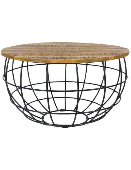 Table basse moderne Ronde en Bois de manguier massif Marron tabac Métal Noir Velron - 1
