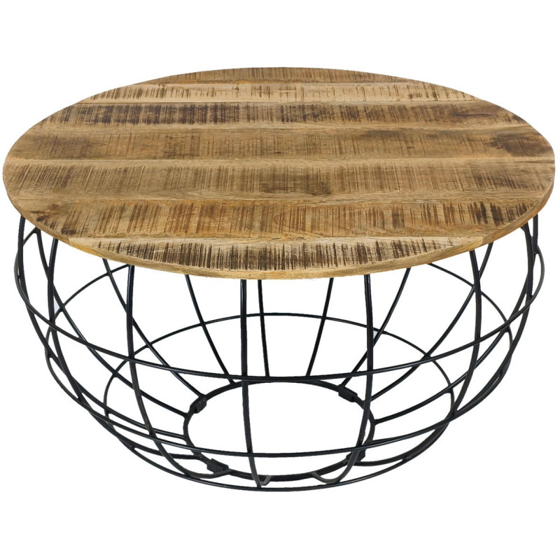 Table basse moderne Ronde en Bois de manguier massif Marron tabac Métal Noir Velron - 3