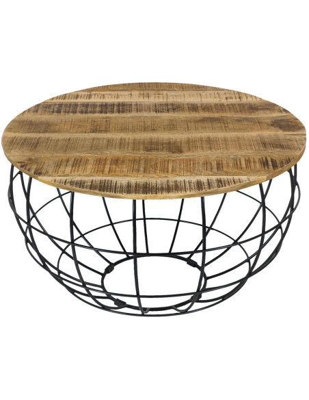 Table basse moderne Ronde en Bois de manguier massif Marron tabac Métal Noir Velron - 3