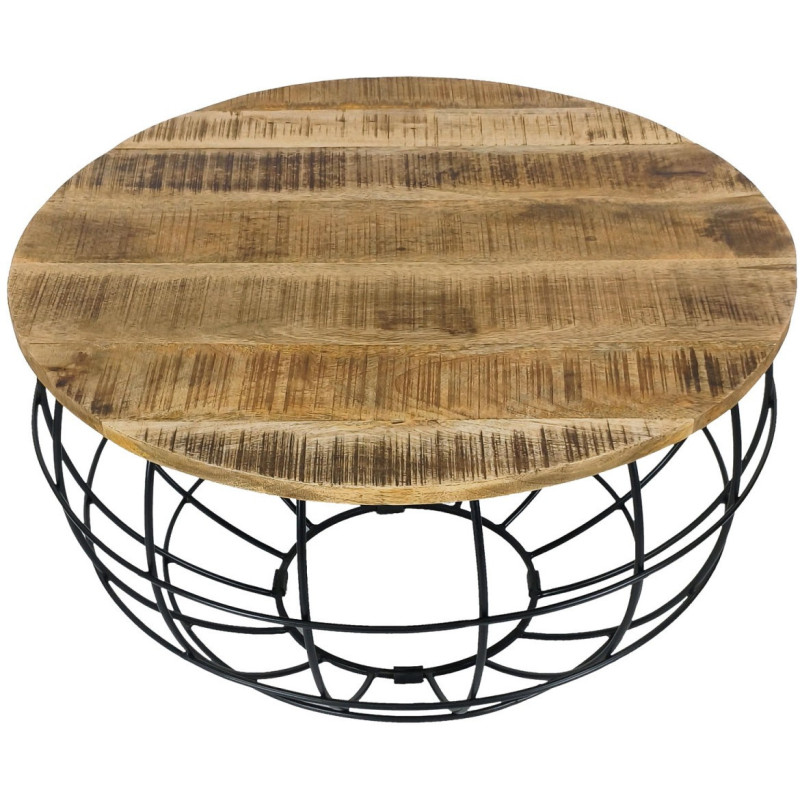 Table basse moderne Ronde en Bois de manguier massif Marron tabac Métal Noir Velron - 4