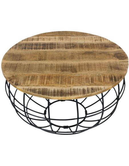 Table basse moderne Ronde en Bois de manguier massif Marron tabac Métal Noir Velron - 4