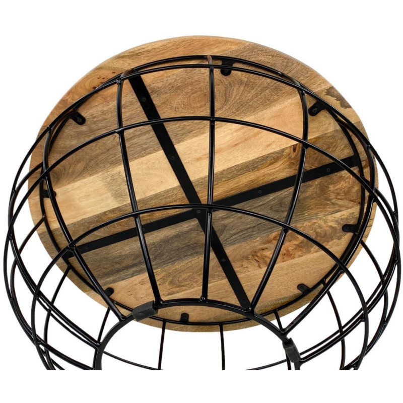 Table basse moderne Ronde en Bois de manguier massif Marron tabac Métal Noir Velron - 5