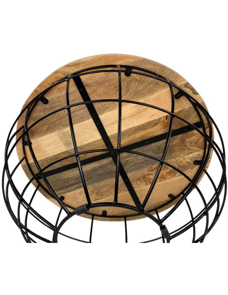 Table basse moderne Ronde en Bois de manguier massif Marron tabac Métal Noir Velron - 5