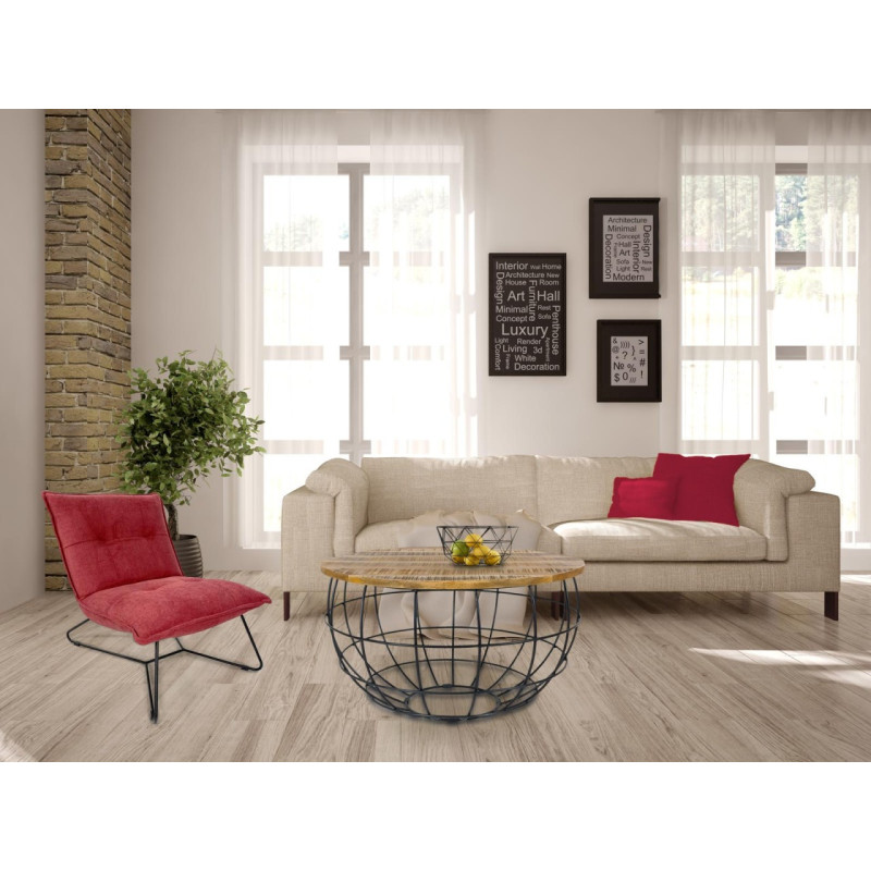 Table basse moderne Ronde en Bois de manguier massif Marron tabac Métal Noir Velron - 8