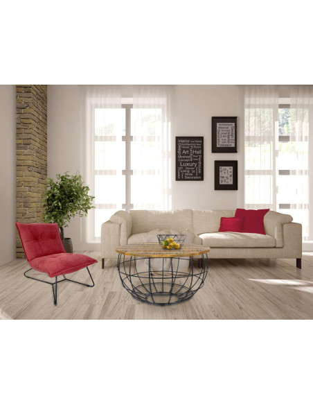 Table basse moderne Ronde en Bois de manguier massif Marron tabac Métal Noir Velron - 8