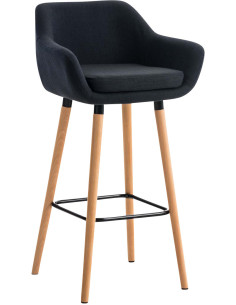 Tabouret de bar scandinave en Tissu Noir Bois de hêtre Naturel Norvyn - 1