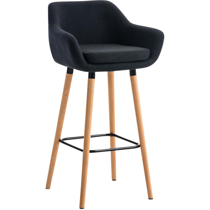 Tabouret de bar scandinave en Tissu Noir Bois de hêtre Naturel Norvyn - 1