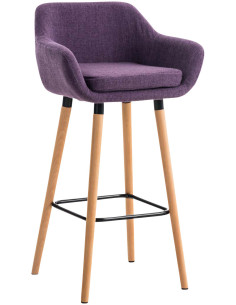 Tabouret de bar scandinave en Tissu Violet Bois de hêtre Naturel Norvyn - 1