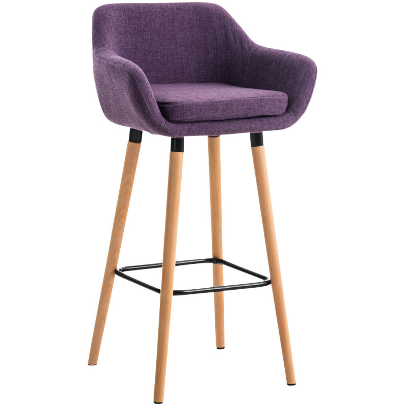 Tabouret de bar scandinave en Tissu Violet Bois de hêtre Naturel Norvyn - 1