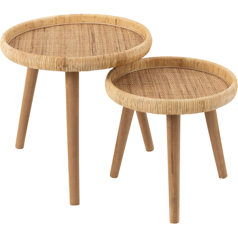 Table basse Gigogne Ronde en Rotin Naturel Bois de sapin Naturel Luna - 1