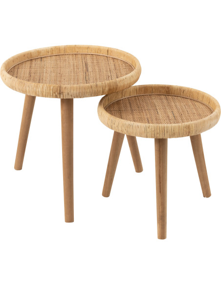 Table basse Gigogne Ronde en Rotin Naturel Bois de sapin Naturel Luna - 1