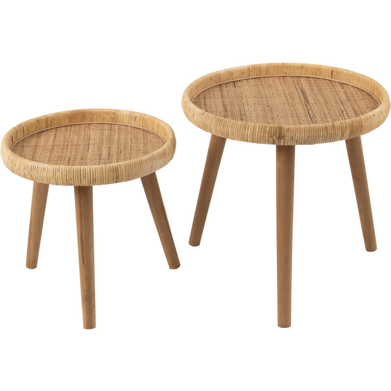 Table basse Gigogne Ronde en Rotin Naturel Bois de sapin Naturel Luna - 2