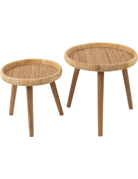Table basse Gigogne Ronde en Rotin Naturel Bois de sapin Naturel Luna - 2