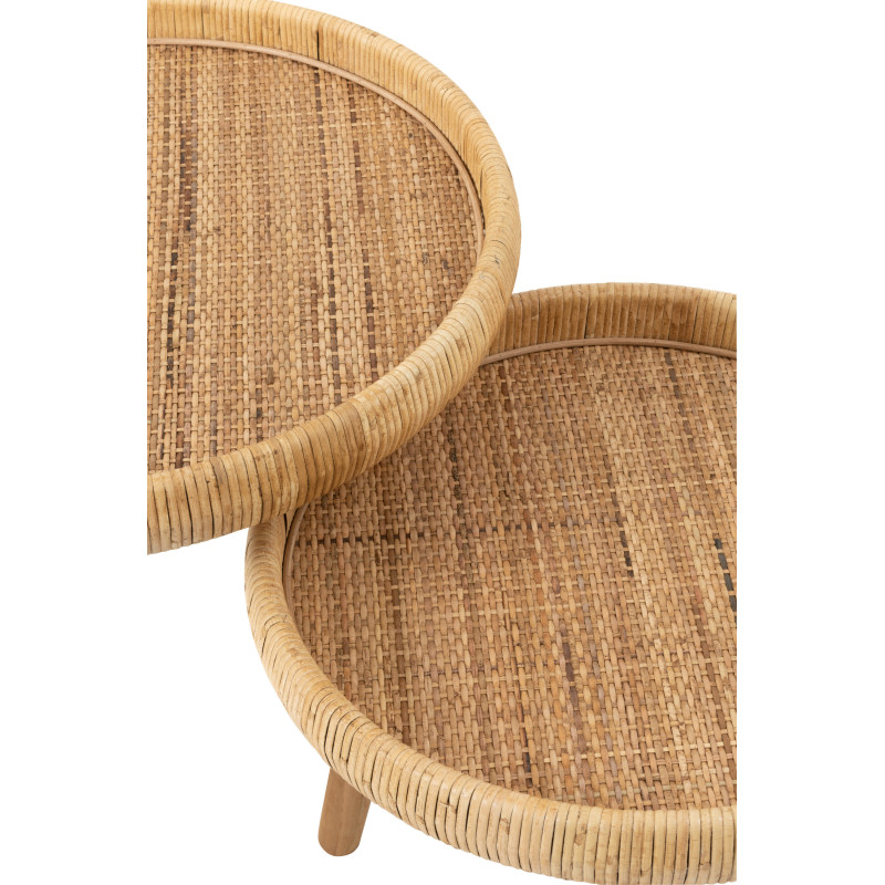 Table basse Gigogne Ronde en Rotin Naturel Bois de sapin Naturel Luna - 5