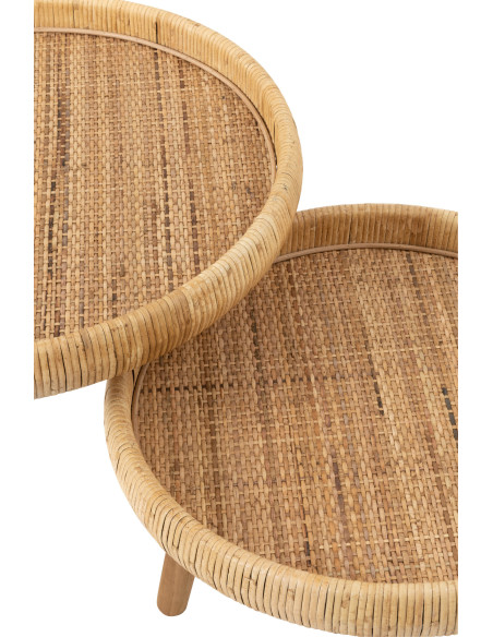Table basse Gigogne Ronde en Rotin Naturel Bois de sapin Naturel Luna - 5