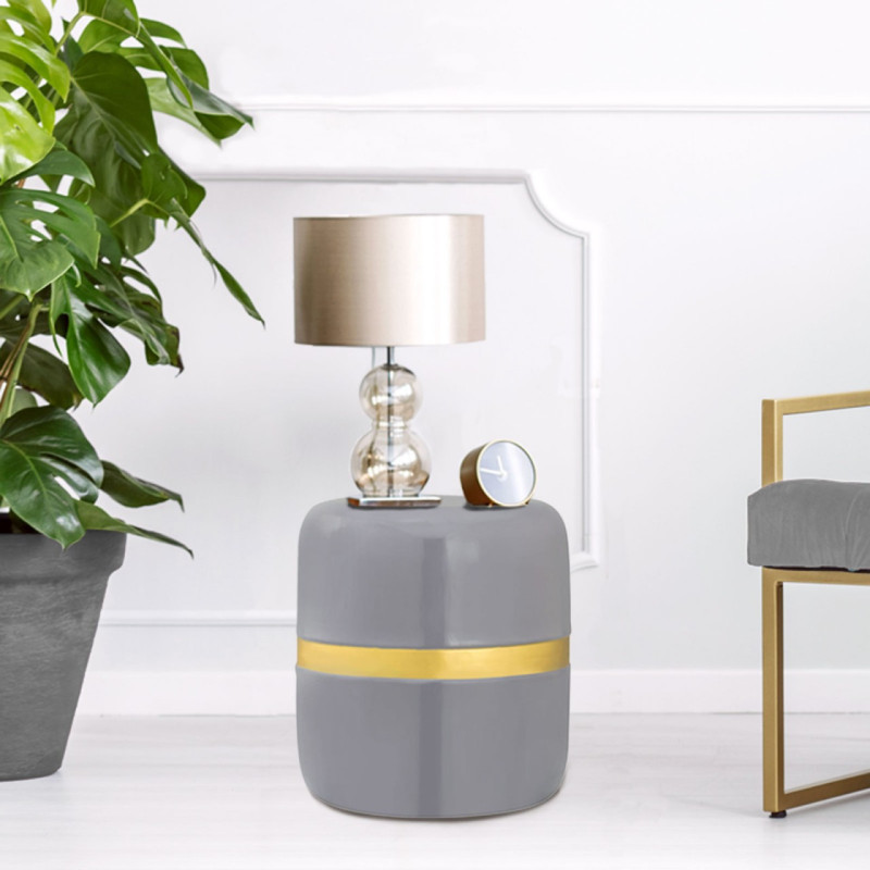 Table d'appoint moderne Ronde en Métal Gris Doré Sylrix - 2