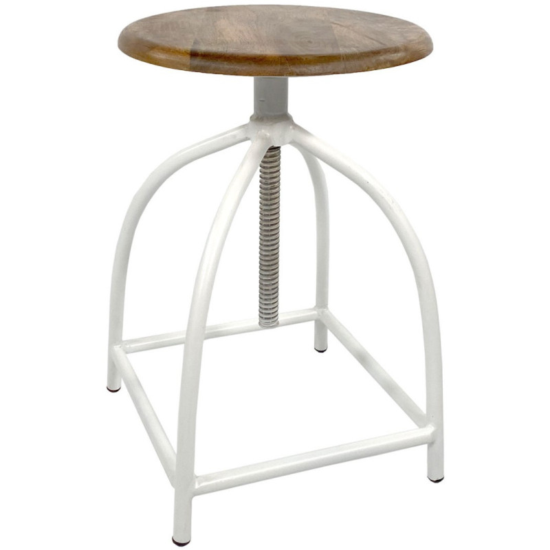Tabouret de bar moderne hauteur réglable en Bois de manguier massif Marron Métal Blanc Liverpoom (Lot de 2) - 2