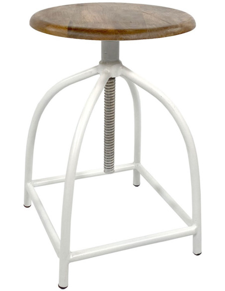Tabouret de bar moderne hauteur réglable en Bois de manguier massif Marron Métal Blanc Liverpoom (Lot de 2) - 2