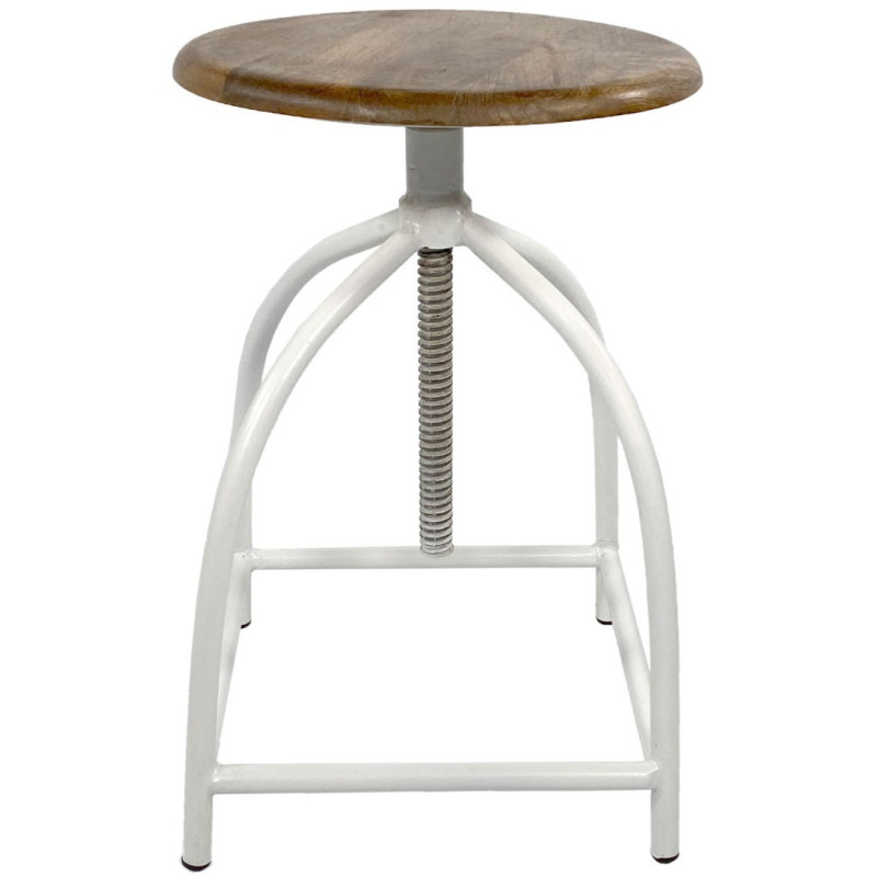 Tabouret de bar moderne hauteur réglable en Bois de manguier massif Marron Métal Blanc Liverpoom (Lot de 2) - 3