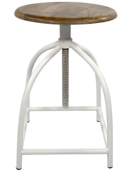 Tabouret de bar moderne hauteur réglable en Bois de manguier massif Marron Métal Blanc Liverpoom (Lot de 2) - 3