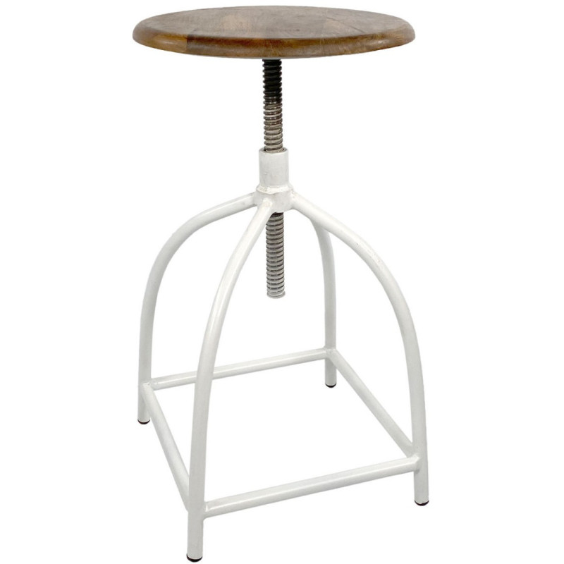 Tabouret de bar moderne hauteur réglable en Bois de manguier massif Marron Métal Blanc Liverpoom (Lot de 2) - 4